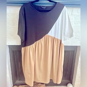 Soft and Comfy T-shirt Dress- black, white and tan